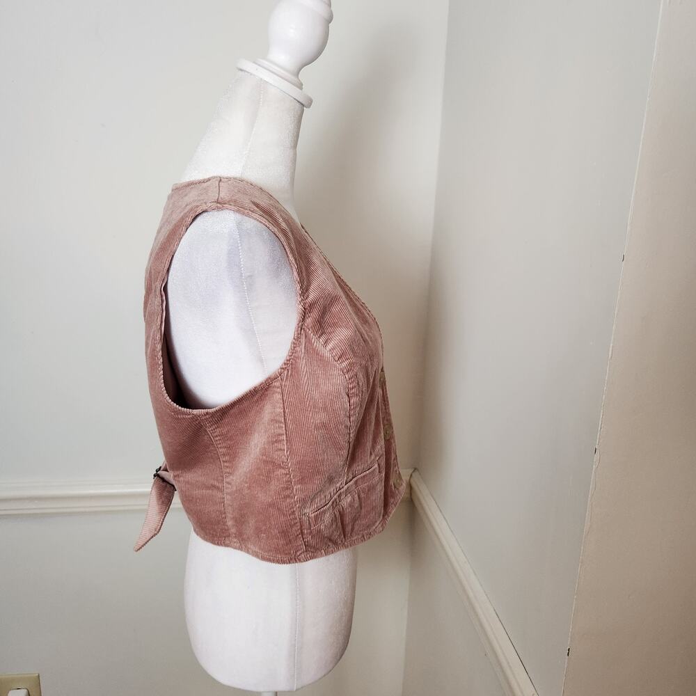 By Anthropologie Vest Sz 4 Womens Corduroy Maeve Pink Buttonup Crop Boho Casual - Picture 10 of 16